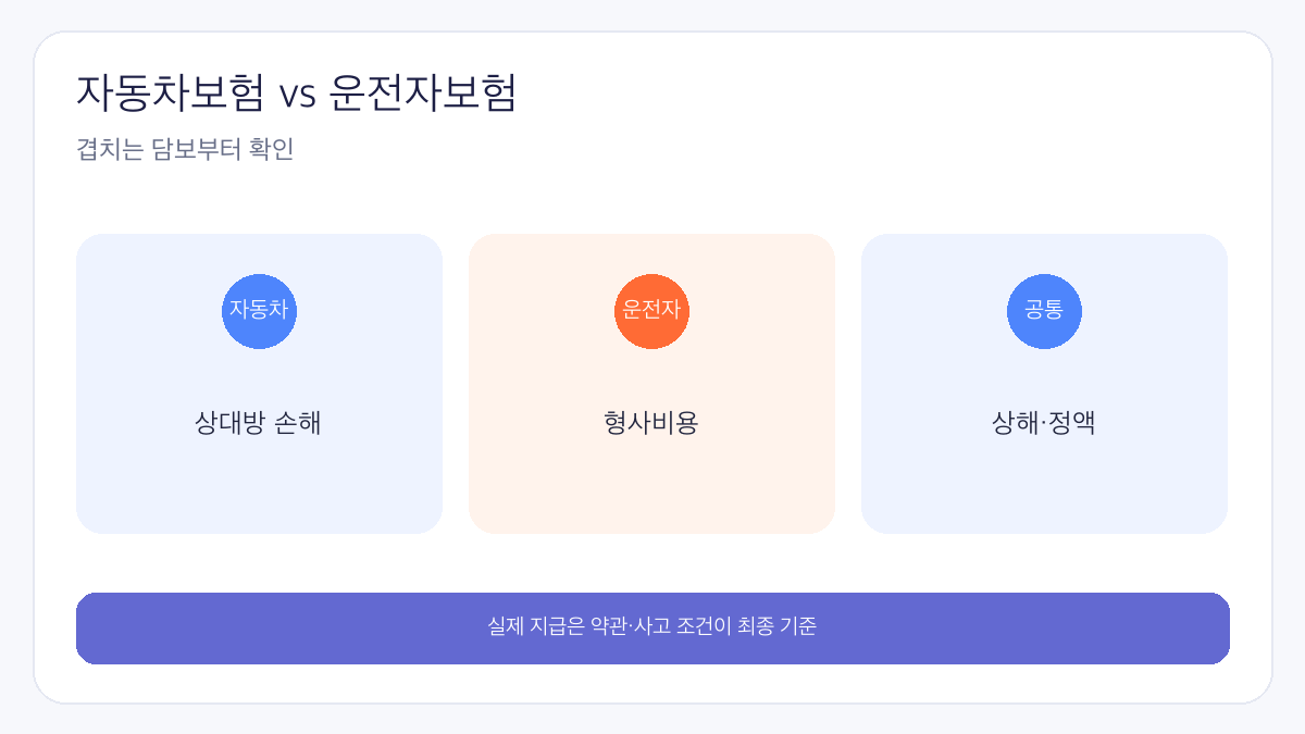 운전자보험 자동차보험 중복 보장 비교 인포그래픽